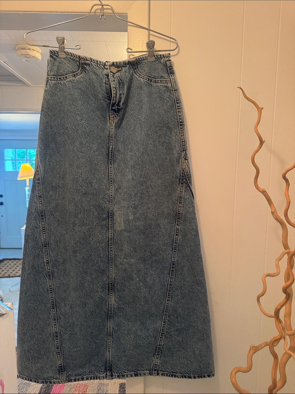 A-Line Denim Maxi Skirt - Blue